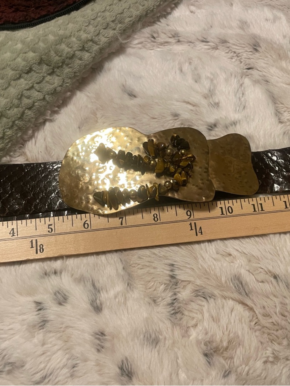 1980’s vintage luxury 24k Gold plated snakeskin tiger eye belt brutalist - Picture 7 of 9